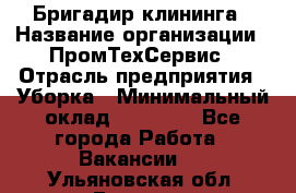 Бригадир клининга › Название организации ­ ПромТехСервис › Отрасль предприятия ­ Уборка › Минимальный оклад ­ 30 000 - Все города Работа » Вакансии   . Ульяновская обл.,Барыш г.